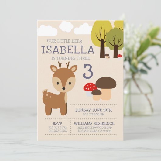 Onze kleine herten verjaardagsfeestje uitnodiging (Staand voorkant)