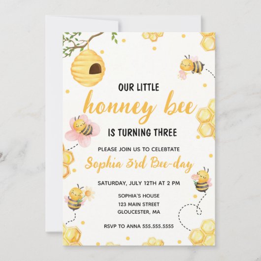 Onze Kleine Honing Bumble Bee Bloemen Verjaardagsf Kaart (Voorkant)