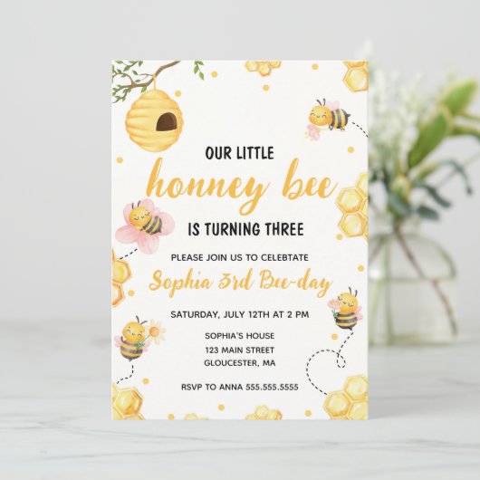 Onze Kleine Honing Bumble Bee Bloemen Verjaardagsf Kaart (Staand voorkant)