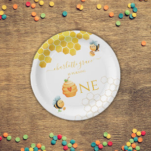 Onze kleine honing draait om één bijendag papieren bordje