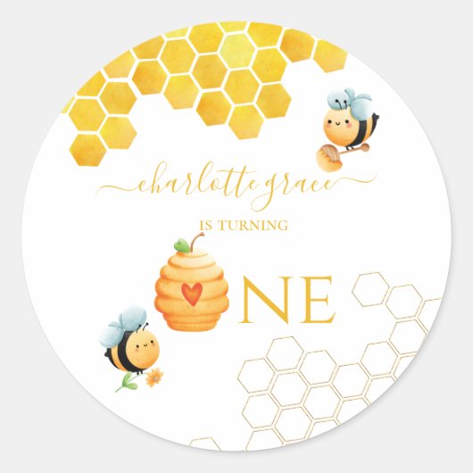 Onze kleine honing draait om één bijendag ronde sticker (Voorkant)