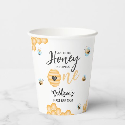 Onze kleine honing | Eerste verjaardag Papieren Bekers (Achterkant)