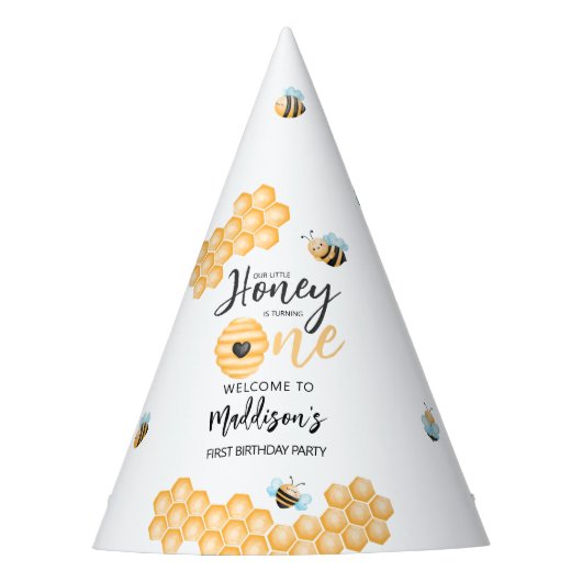 Onze kleine honing | Eerste Verjaardag Welkom Feesthoedjes (Voorkant)