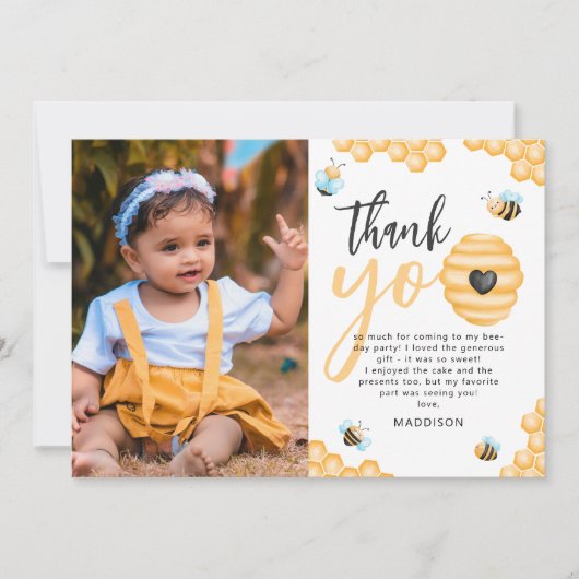 Onze kleine honing | Foto van eerste verjaardag Bedankkaart (Voorkant)