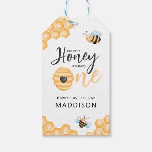 Onze kleine honing | Foto van eerste verjaardag Cadeaulabel (Voorkant)