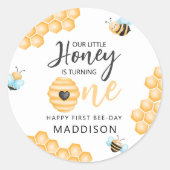 Onze kleine honing | Foto van eerste verjaardag Ronde Sticker (Voorkant)
