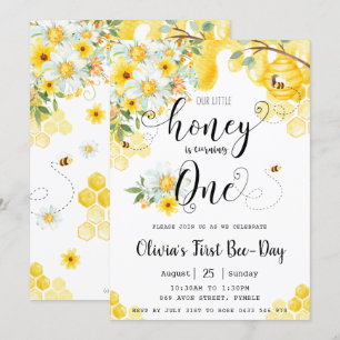 Onze kleine honing is een bijenbloem 1e verjaardag kaart