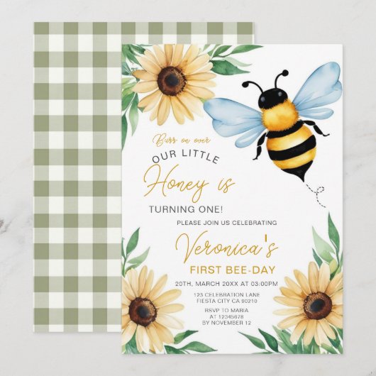 Onze kleine honing verandert een bijenverjaardagsf kaart (Voorkant / Achterkant)