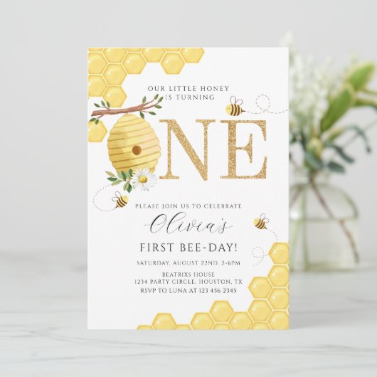 Onze kleine honingbij 1e bijendag verjaardag kaart (Staand voorkant)