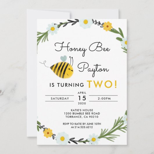 Onze kleine honingbij 2e verjaardag uitnodiging (Voorkant)