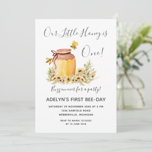 Onze kleine honingbij eerste verjaardag kaart (Staand voorkant)