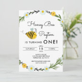 Onze kleine honingbij eerste verjaardag uitnodigin kaart (Staand voorkant)