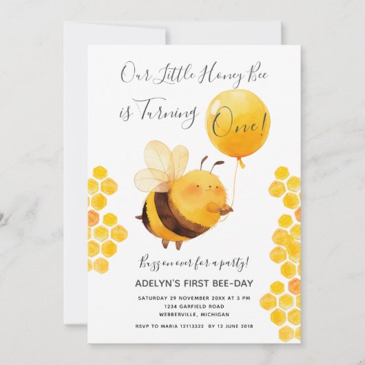 Onze kleine honingbij wordt één verjaardag kaart (Voorkant)
