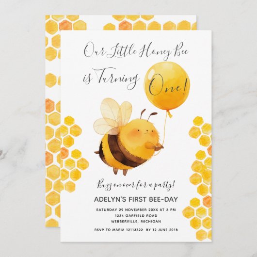 Onze kleine honingbij wordt één verjaardag kaart (Voorkant / Achterkant)