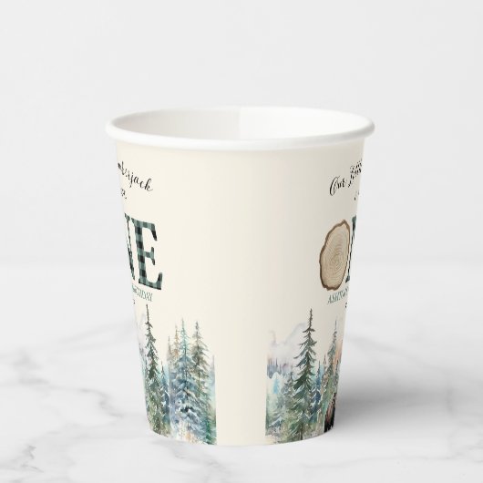 Onze kleine houthakker Beer 1e verjaardagsfeestje Papieren Bekers (Links)