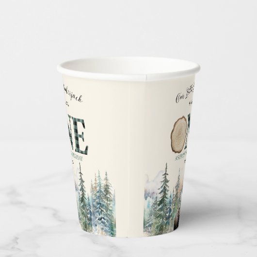 Onze kleine houthakker Beer 1e verjaardagsfeestje Papieren Bekers (Rechts)