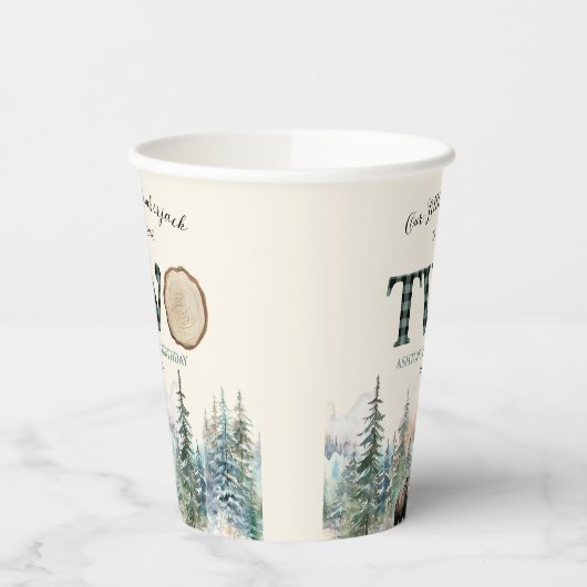 Onze kleine houthakker Beer 2e verjaardagsfeestje Papieren Bekers (Links)