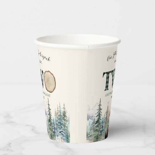 Onze kleine houthakker Beer 2e verjaardagsfeestje Papieren Bekers (Rechts)