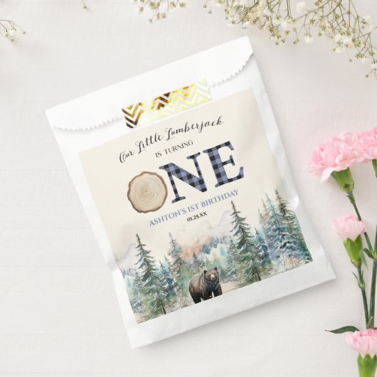 Onze kleine houthakker Beer blauw 1e verjaardagsfe Bedankzakje (Gezegeld)