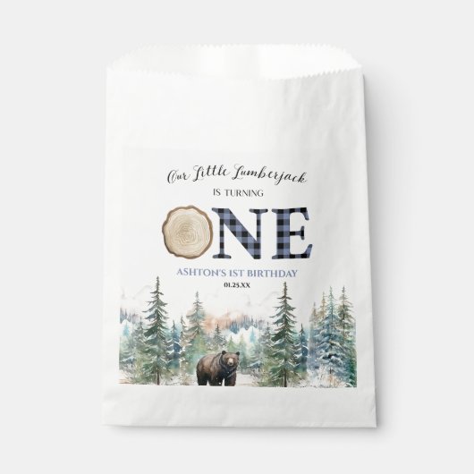 Onze kleine houthakker Beer blauw 1e verjaardagsfe Bedankzakje (Voorkant)