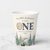 Onze kleine houthakker Beer blauw 1e verjaardagsfe Papieren Bekers (Achterkant)