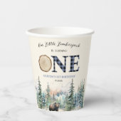 Onze kleine houthakker Beer blauw 1e verjaardagsfe Papieren Bekers (Voorkant)