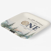 Onze kleine houthakker Beer blauw 1e verjaardagsfe Papieren Bordje (Gebogen)