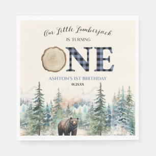 Onze kleine houthakker Beer blauw 1e verjaardagsfe Servet