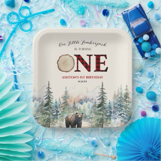 Onze kleine houthakker Beer rood 1e verjaardagsfee Papieren Bordje (Feest)