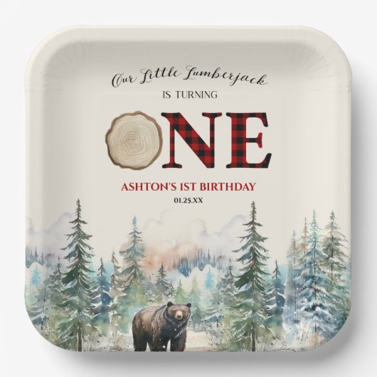 Onze kleine houthakker Beer rood 1e verjaardagsfee Papieren Bordje (Voorkant)