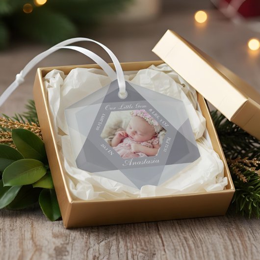 Onze kleine juweeltje April Birthstone Baby Geboor Glas Ornament