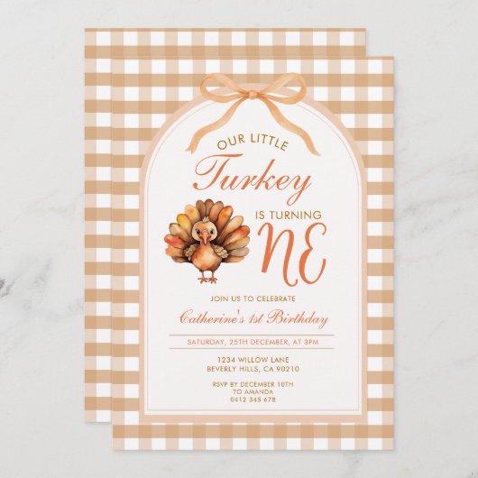 Onze kleine kalkoen wordt één verjaardag kaart (Voorkant / Achterkant)