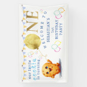 Onze kleine koekje draaien een leuke 1e verjaardag spandoek (Verticaal)