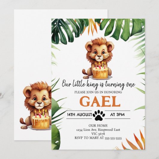 Onze kleine koning leeuw kroon 1e verjaardag kaart (Voorkant / Achterkant)