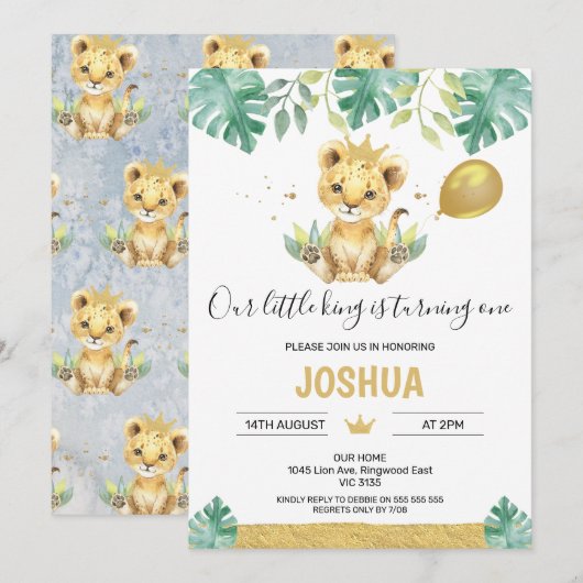 Onze kleine Koning Lion Crown-ballon, 1e verjaarda Kaart (Voorkant / Achterkant)