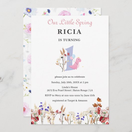 Onze kleine lentesbloem 1st verjaardag kaart (Voorkant / Achterkant)