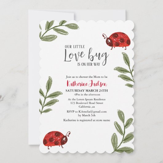 Onze kleine liefde bug meisje rood baby shower kaart (Voorkant)