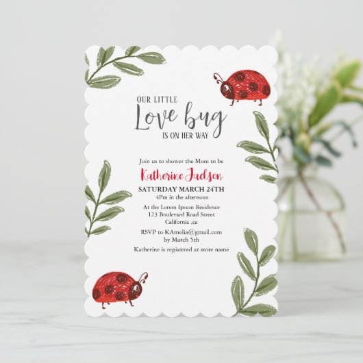Onze kleine liefde bug meisje rood baby shower kaart (Staand voorkant)