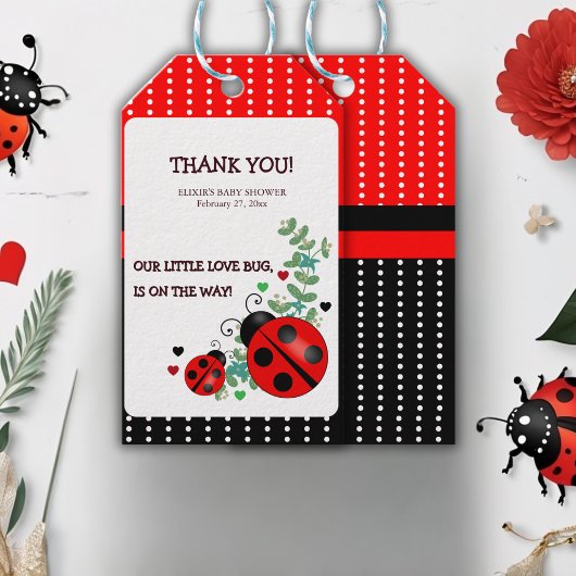 Onze kleine liefde bug rood zwart Baby shower Cadeaulabel