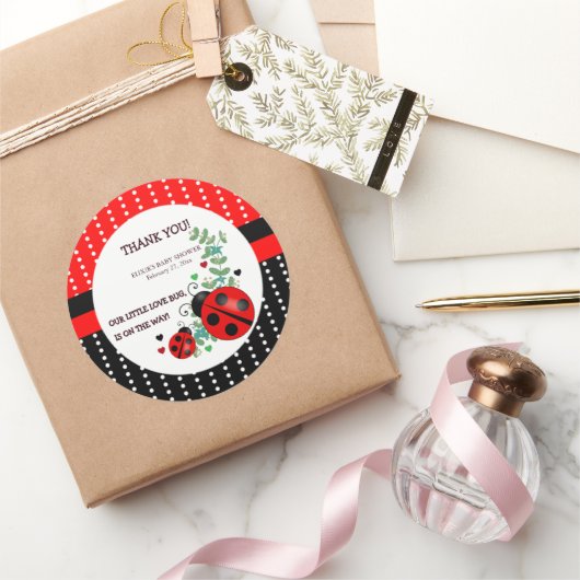 Onze kleine liefde bug rood zwart Baby shower Ronde Sticker (Geschenken)