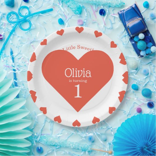 Onze kleine liefje eerste verjaardag rood hart papieren bordje (Feest)