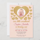 Onze Kleine Liefje Goud Roze Foto 1e Verjaardag Kaart (Voorkant)