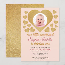 Onze Kleine Liefje Goud Roze Foto 1e Verjaardag Kaart
