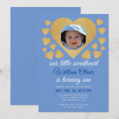 Onze kleine liefje jongen blauw gouden hart verjaa kaart (Voorkant / Achterkant)