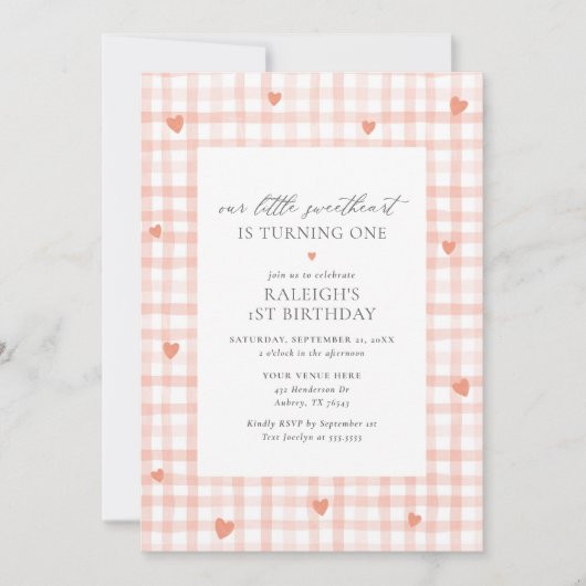 Onze Kleine Liefje Roze Gingham Meisje Verjaardag Kaart (Voorkant)