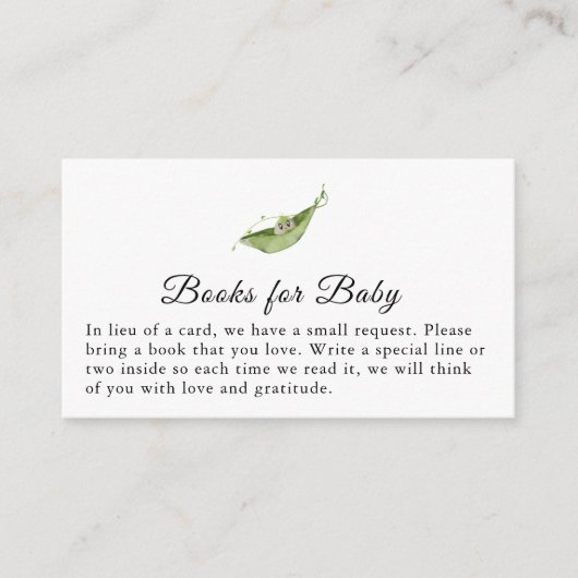 Onze kleine lieve erwt op weg Baby shower boek Informatiekaartje (Voorkant)