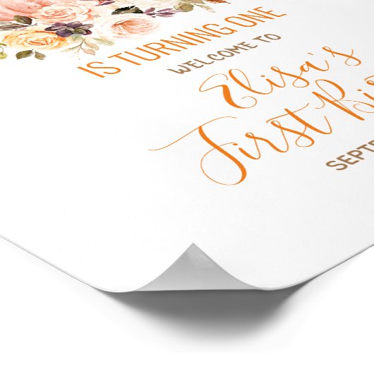 Onze kleine lieve pompoen 1e verjaardag welkom poster (Hoek)