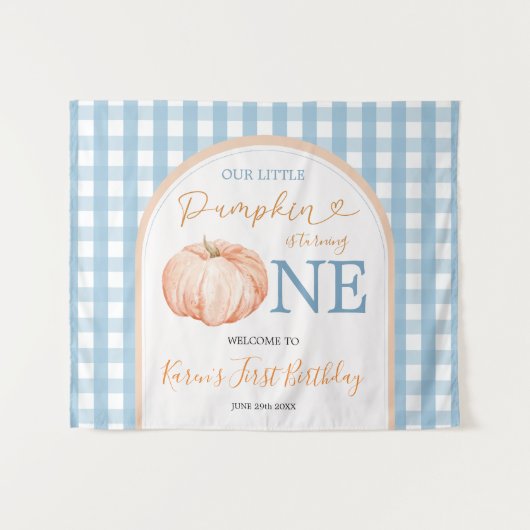 Onze kleine lieve pompoen 1e verjaardag welkom wandkleed (Voorkant (horizontaal))