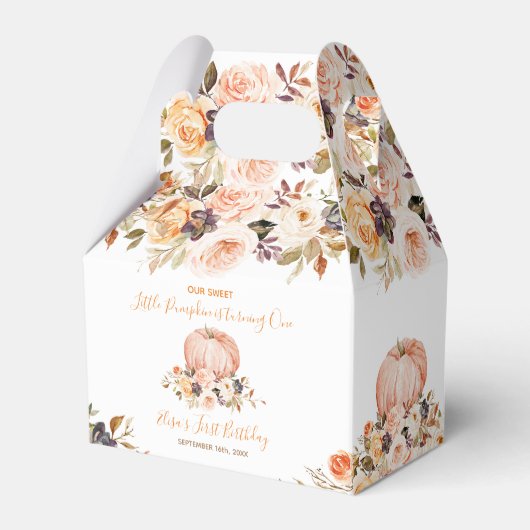 Onze kleine lieve pompoen verjaardag rustieke bloe bedankdoosjes (Voorkant Zijde)