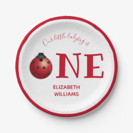 Onze kleine lieveheersbeestje een eerste verjaarda papieren bordje